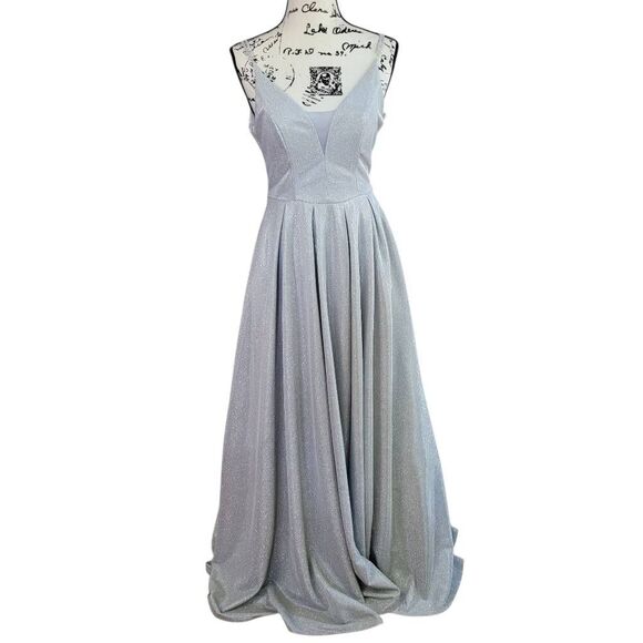 B. Darlin silver sparkle glitter prom dress sleeveless v neck maxi homecoming fo - Picture 1 of 16